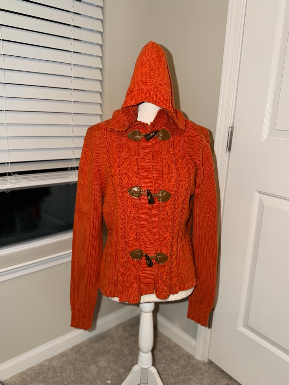 Rafaella Orange Hooded Cable Toggle Cardigan